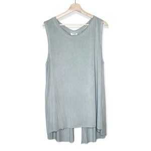 Umgee Green Pastel Washed Lace Up Tunic Sleeveless Slit Back Tank Top Oversized